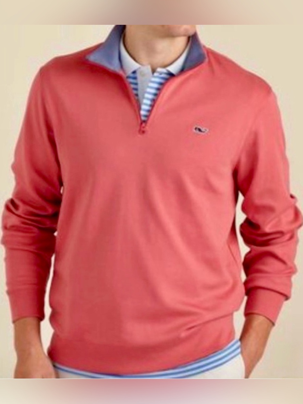 Vineyard Vines Men's Red Quarter-Zip Pullover XL Salmon Color
